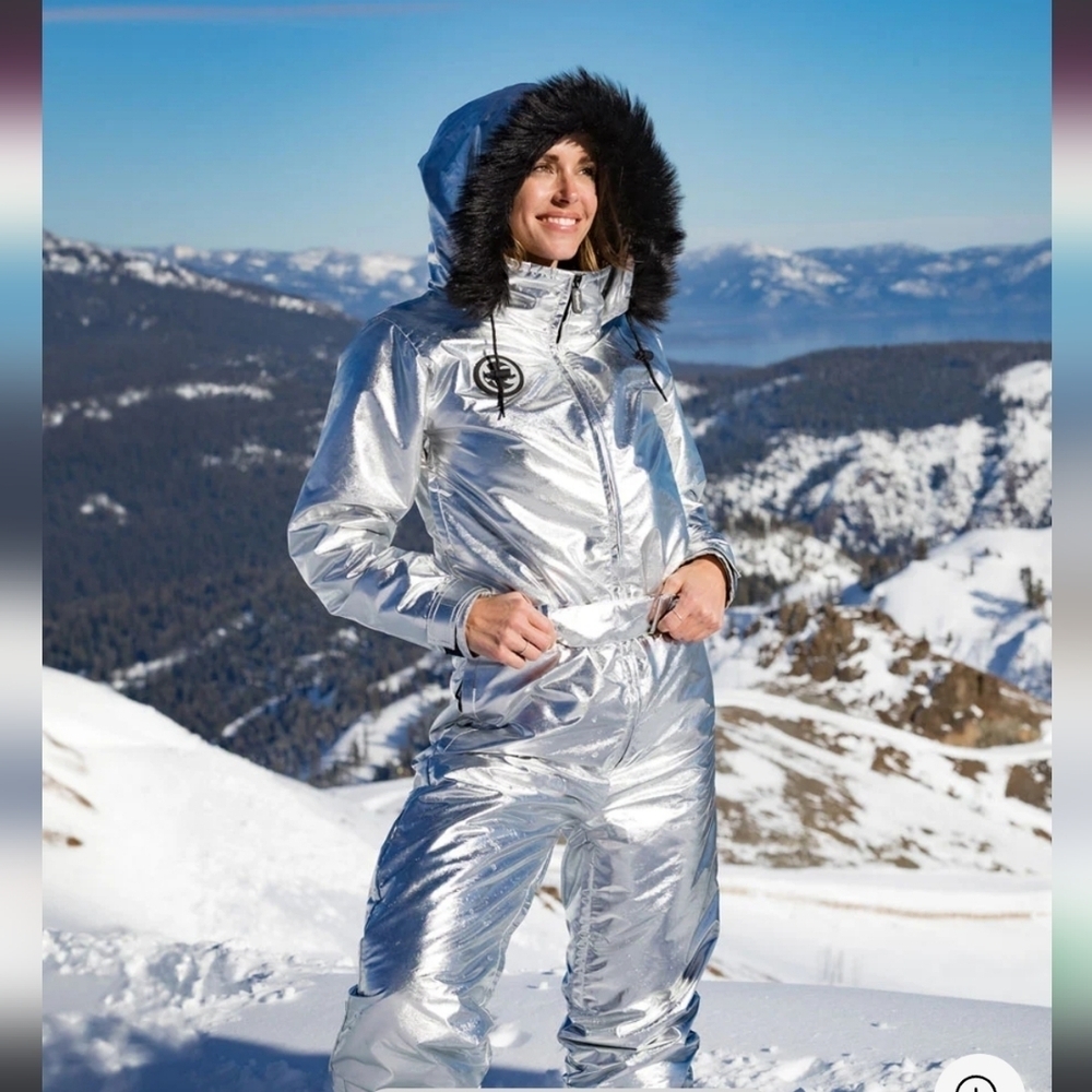 NWT! Tipsy Elves, Women's Silver Bullet Snow Suit, Metallic Silver,XS, MSRP $300